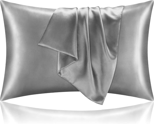 BEDELITE Satin Pillowcase for Hair and Skin, Super Soft and Cooling Similar to Silk Pillow Cases 2 Pack with Envelope Closure, Gift for Women Men(20"x26" Standard Size, Grey)