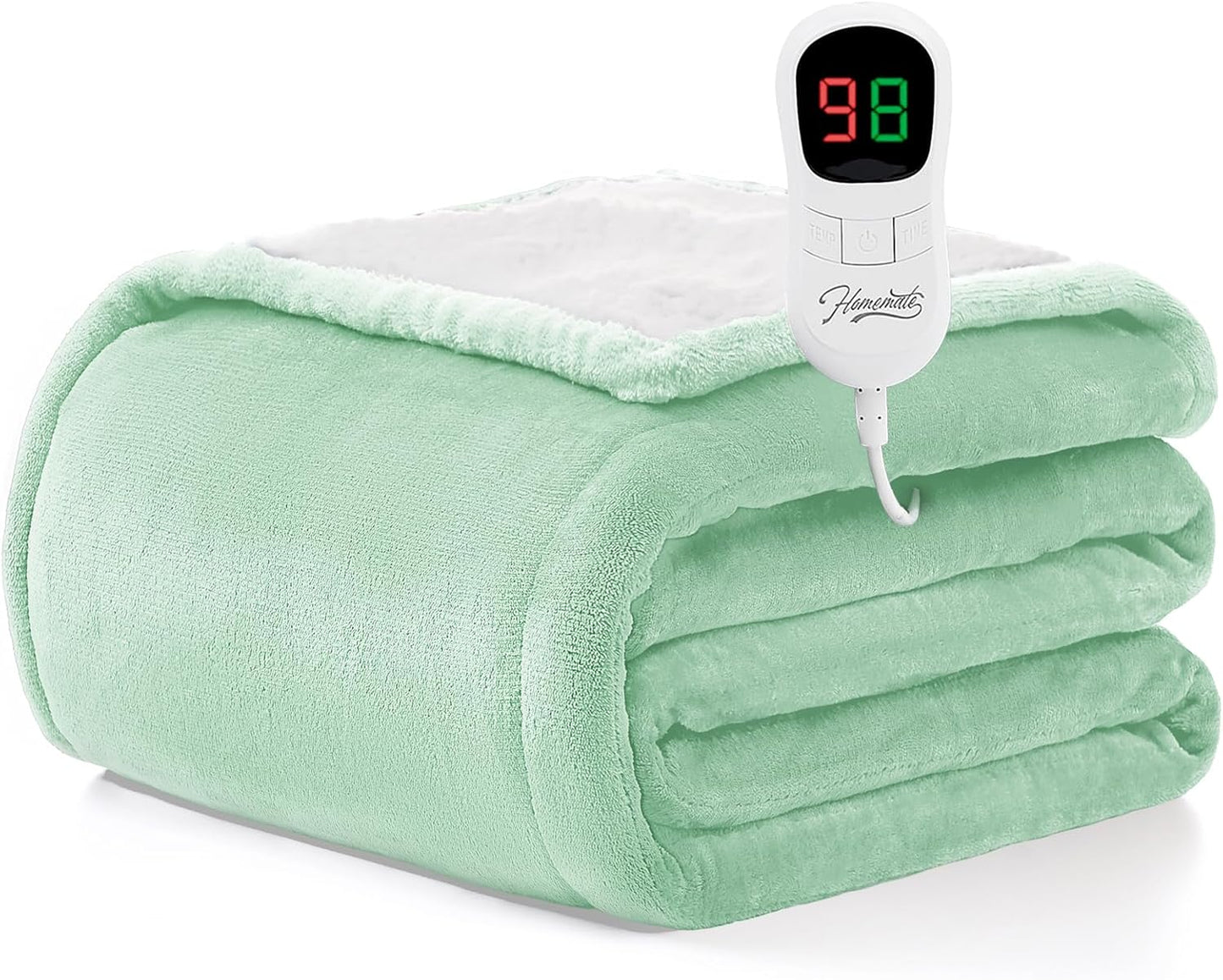 Homemate Electric Heated Blanket Full Size - 72"x84" Heating Blanket Full Size 1/2/4/6/8 Hours Auto-Off 10 Heat Level Over-Heat Protection Flannel Sherpa ETL Certification