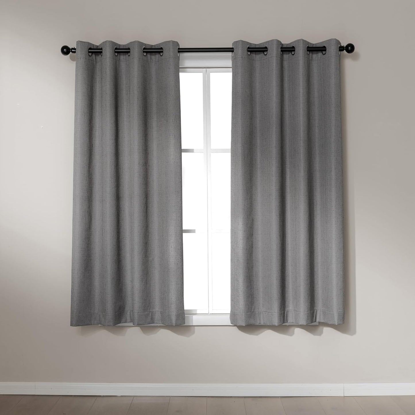 Amazon Basics Faux Linen Blackout Curtains for Bedroom and Living Room, 2-Piece Set with Grommets, 42" W x 63" L, Grey