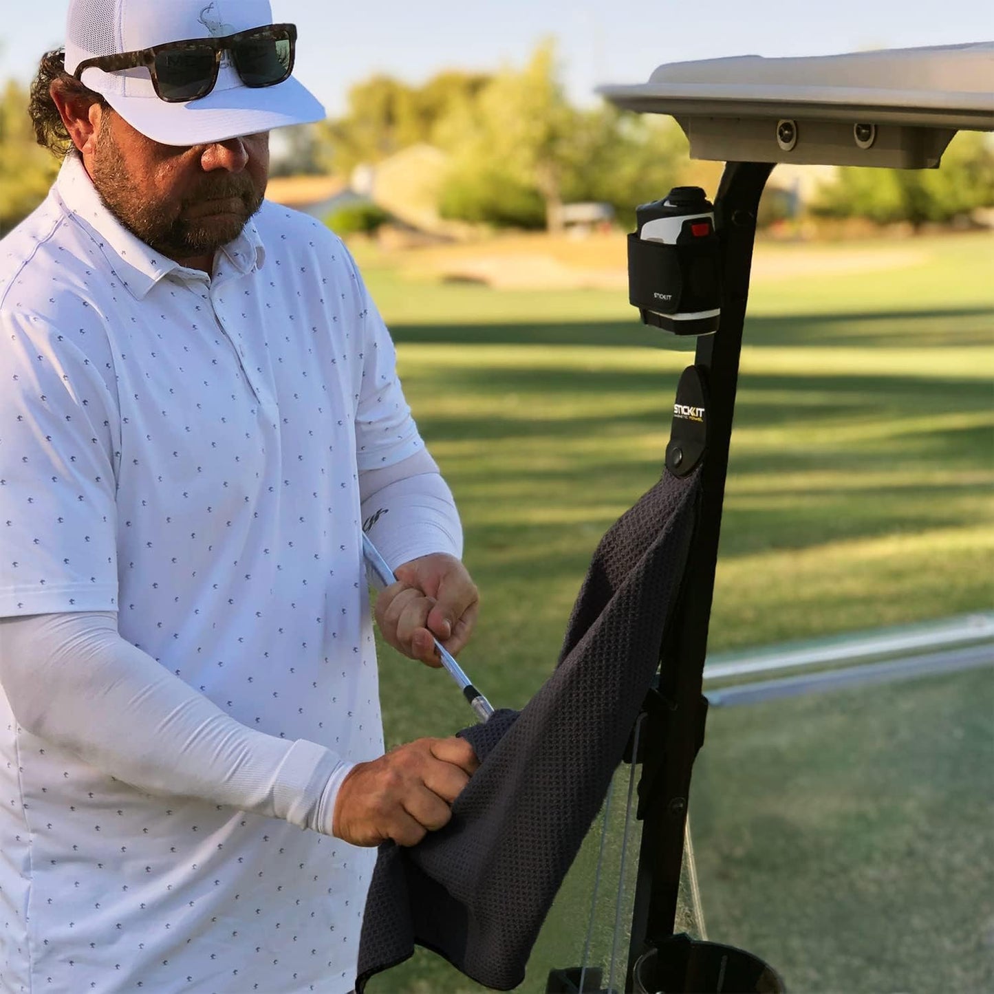 STICKIT Magnetic Towel, Black | 2-Pack | Top-Tier Microfiber Golf Towel with Deep Waffle Pockets | Industrial Strength Magnet for Strong Hold to Golf Carts or Clubs