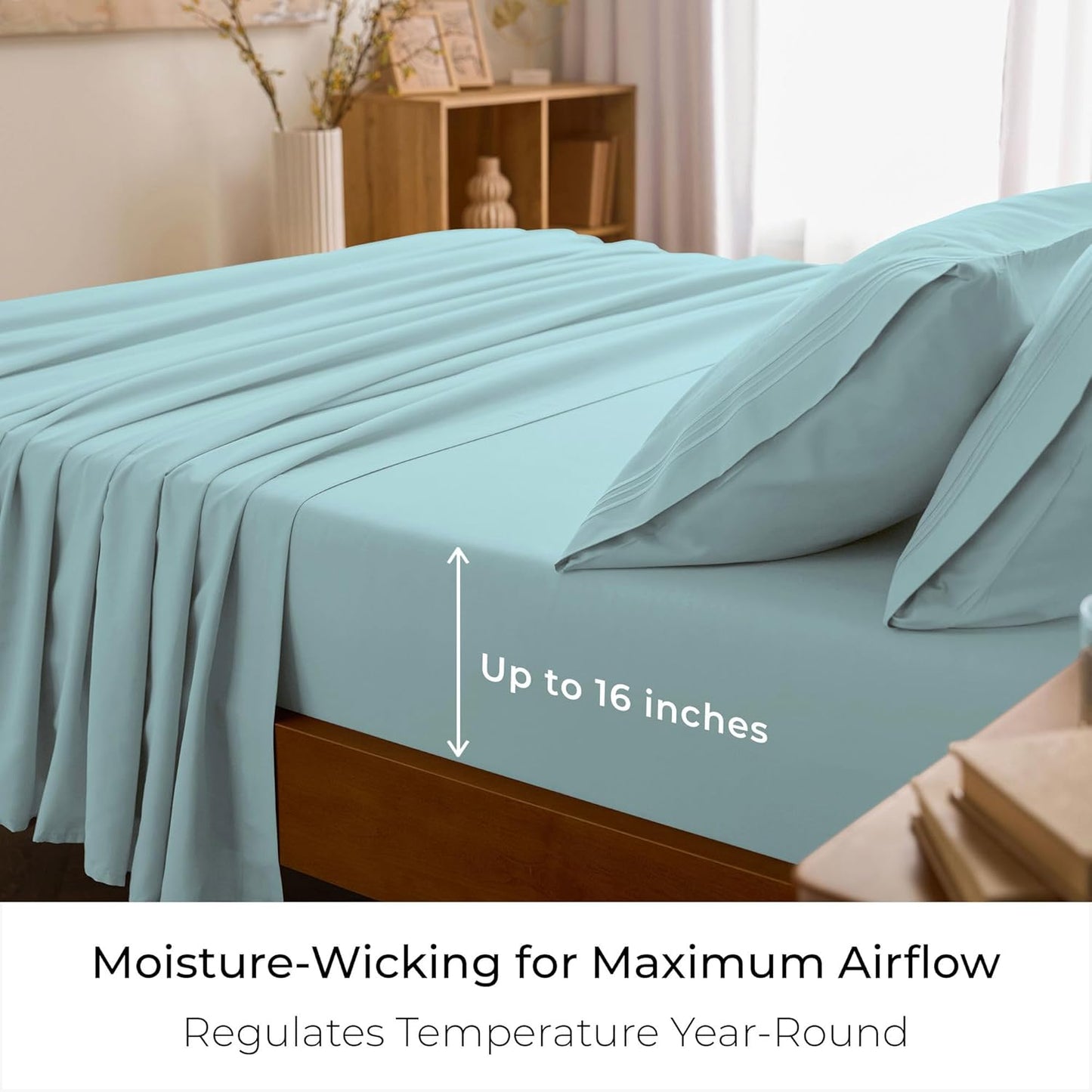 Mellanni California King Sheets Set - 4 PC Iconic Collection Bedding - Hotel Luxury, Extra Soft, Cooling Bed Sheets - Wrinkle, Fade, Stain Resistant (Cal King, Aqua)