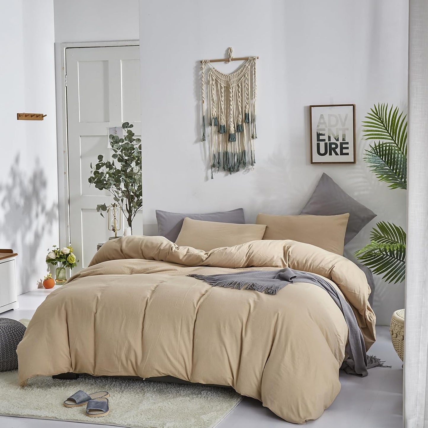 Cottonight Khaki Comforter Set California King Bedding Set Women Men Taupe Sand Color Blanket Quilts Soft Breathable Modern Solid Champagne Comforter Set for Cal King Bed