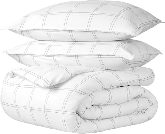 Bare Home Bedding Duvet Cover King Size - Premium 1800 Super Soft Collection - Lightweight, Cooling - Soft Breathable Bedding Duvet Cover (King, Modern Plaid - White/Grey)