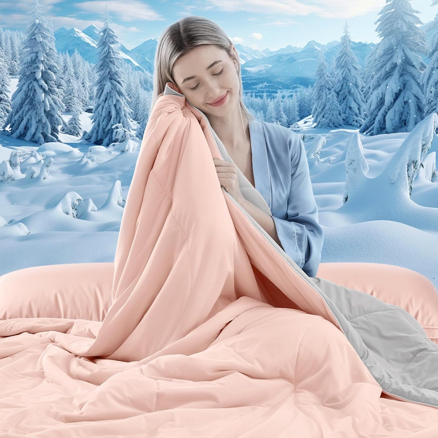 Cooling Comforter Queen Size, Double-Sided Cooling Blanket for Hot Sleepers & Night Sweats, Arc-Chill Q-Max > 0.4 Breathable Ice Blanket, Lightweight Cold Comforter (80''x90'', Pink)