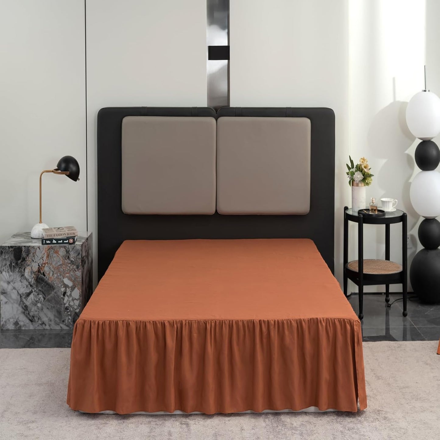 Bed Skirt Queen Size Ruffled Bed Skirt with Split Corners, Queen Bed Skirt 14 Inch Drop, TSUTOMI Queen Size Bed Skirt Terracotta for Ruffled Bed Skirt with Split Corners, Bed Skirts Queen Size