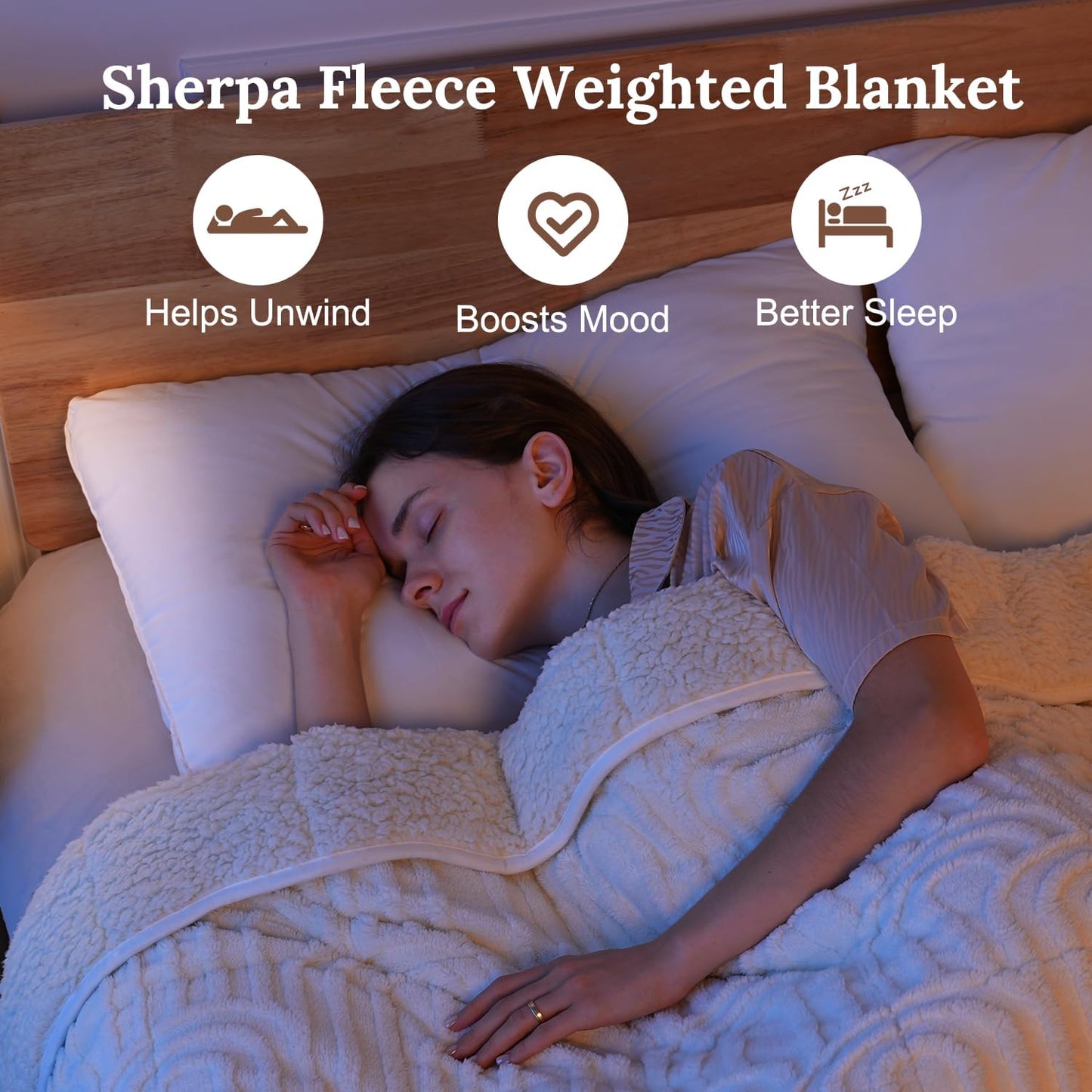 Sherpa Fleece Adult Weighted Blanket Great for Sleep, 15 lbs Dual Sided Soft Fuzzy Heavy Blankets for Couch Bed Sofa, Cozy Warm Arched Jacquard Throw for Winter (Cream White, 60" x 80", 15 Pounds)
