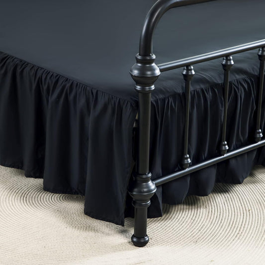Bed Skirt Queen Size Ruffled Bed Skirt with Split Corners, 14 Inch Drop Dust Ruffle Bed Skirts with Platform, Black