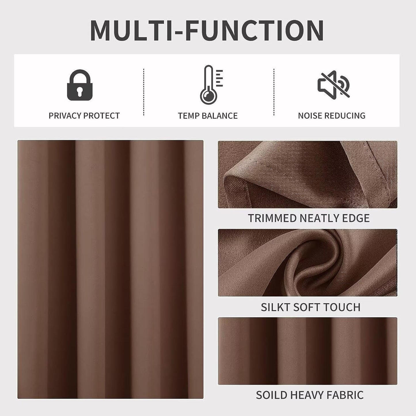 Joydeco Blackout Curtains 54 Inch Length 2 Panels Set, Thermal Insulated Long Curtains& Drapes 2 Burg, Room Darkening Grommet Drapes for Living Room Bedroom Window (W52 x L54 Inch, Brown)