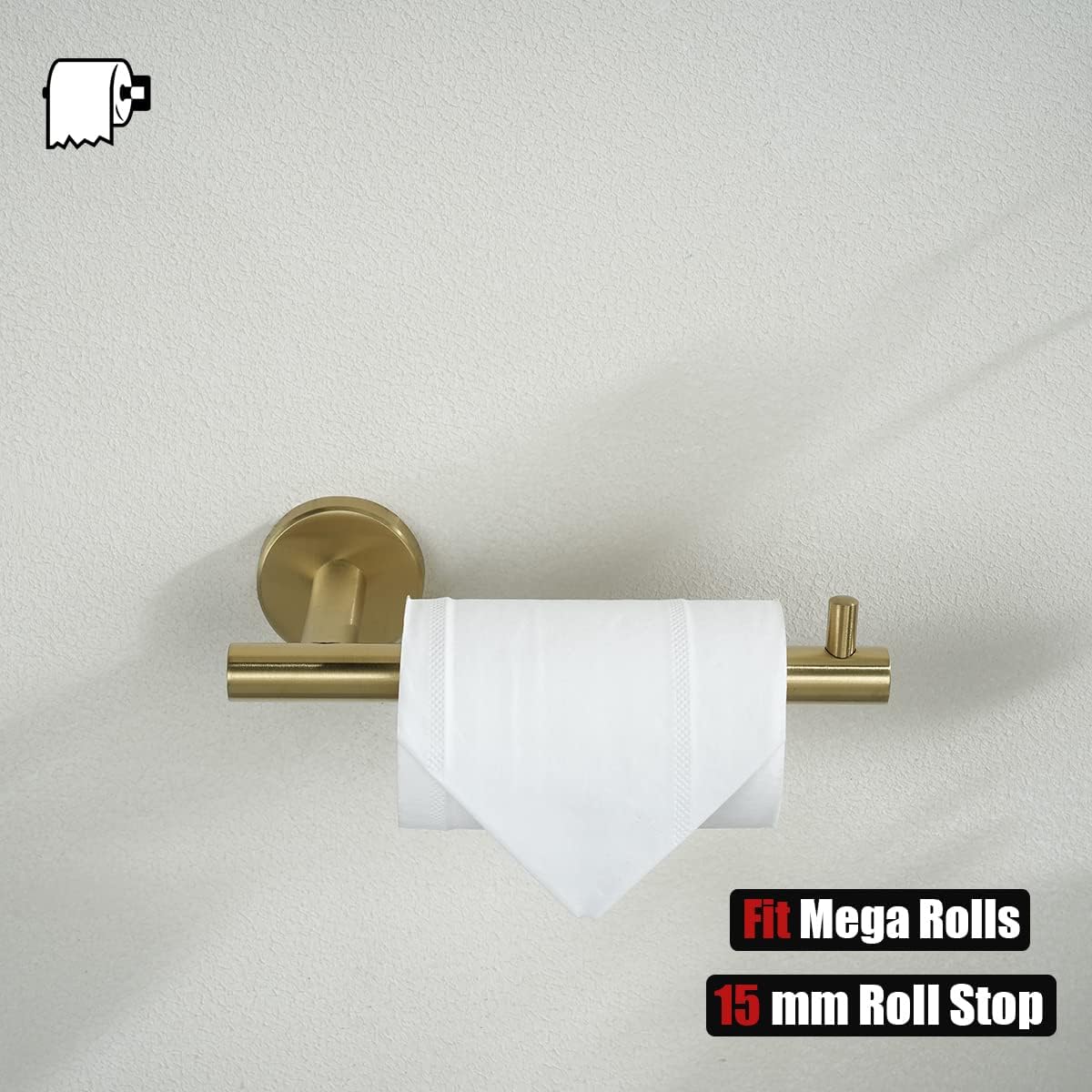 JQK Gold Toilet Paper Holder, 5 Inch Tissue Paper Dispenser, 304 Stainless Steel Thick 0.8mm Wall Mount, Brushed Brass 2 Pack, TPH100-BG-P2