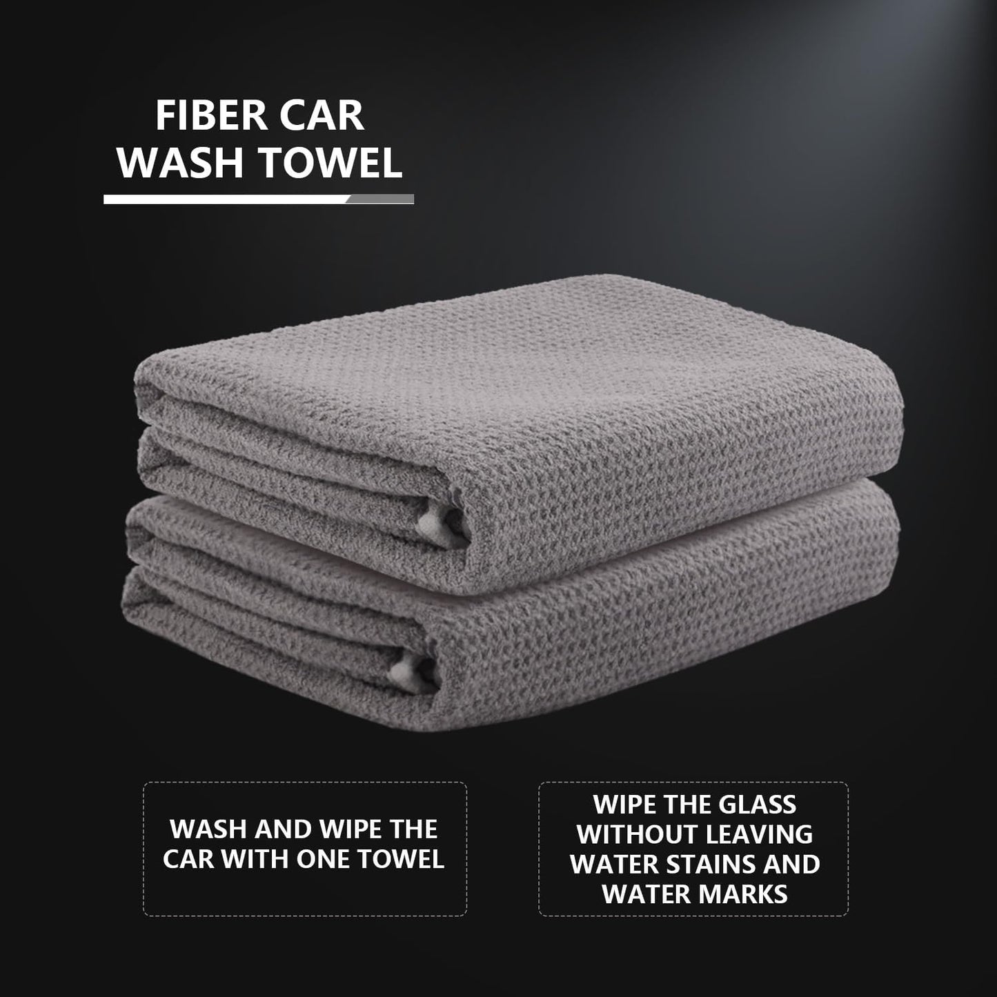 SPTA Microfiber Drying Towel, 2 PCs Car Wash Drying Towel, Waffle-Weave Highly Absorbent, Scratch Free,Big Cleaning Cloth Towel for Auto Detailing, 380GSM, 25.2 x 34.3 inch, Grey-MT033