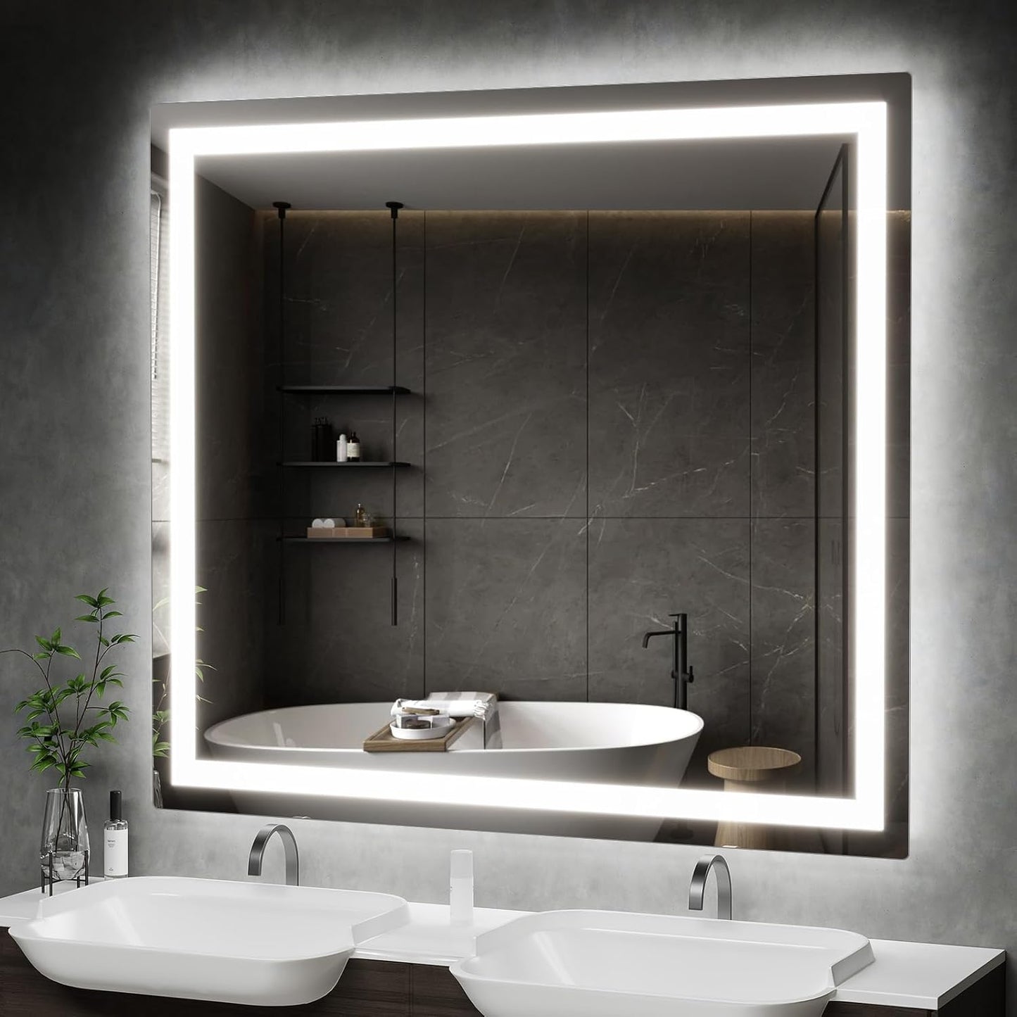 36"x 40" Bathroom Mirror with Lights, LED Mirror for Bathroom with Stepless 3 Colors Temperature & Dimmable Memory Anti-Fog Tempered Glass Mirror