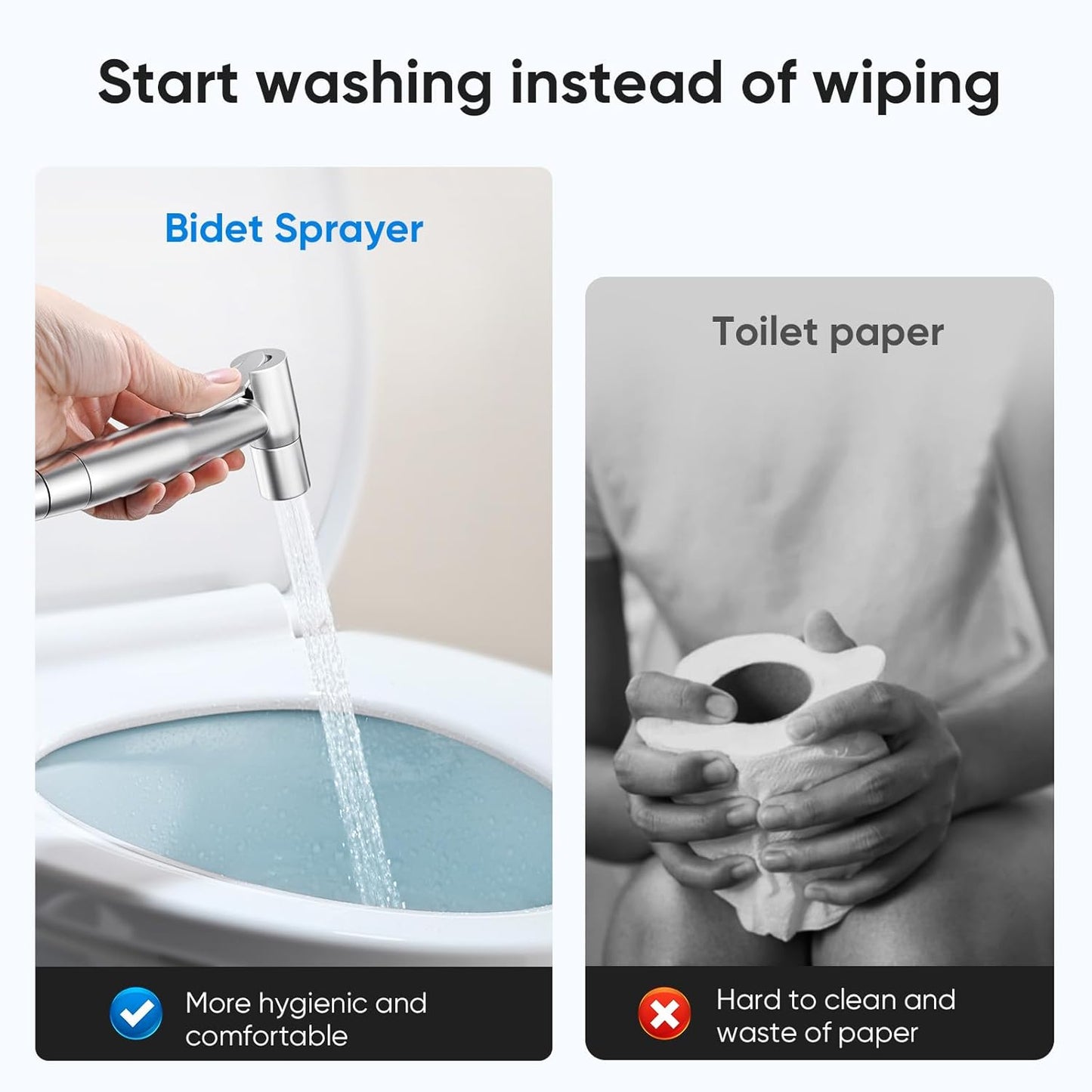 Arofa Handheld Bidet Sprayer for Toilet - 3 Pack Bidets Faucet for Existing Toilets Cloth Diaper Jet Sprayer, Stainless Steel Muslim Shower with Bidet Hose for Feminine Wash