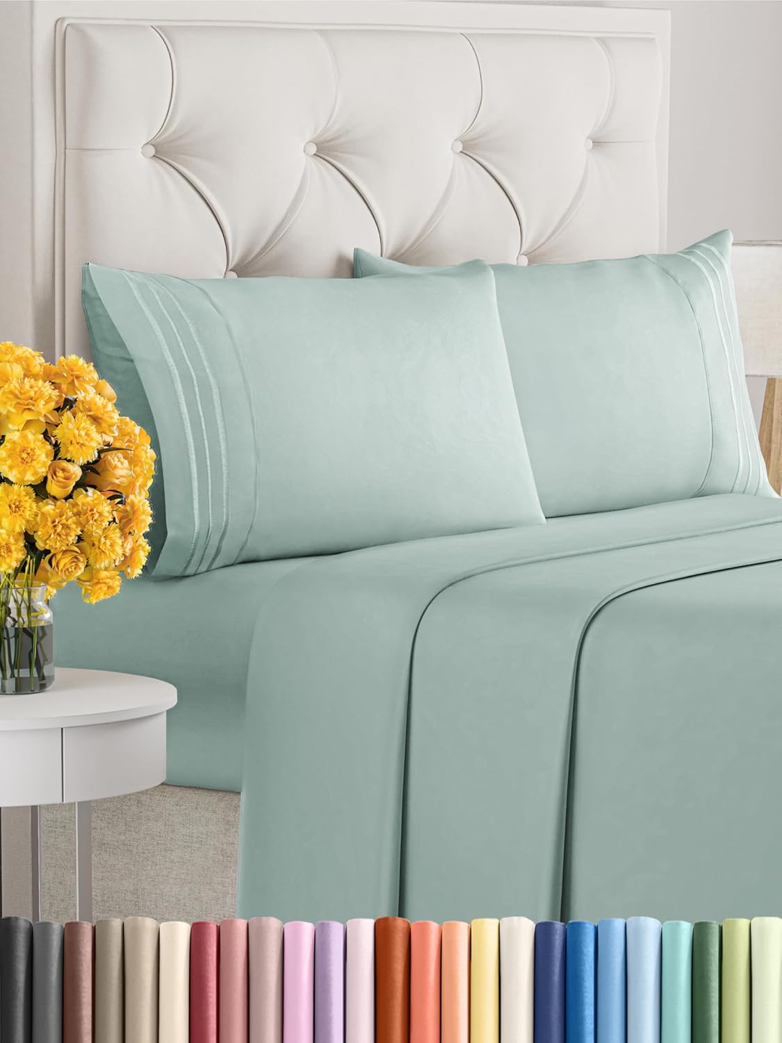 King Size 4 Piece Sheet Set - Extra Soft, Breathable & Cooling Sheets - Hotel Luxury Durable Bed Sheets for Women & Men - Deep Pockets, Easy-Fit & Wrinkle-Free Sheets - Light Teal Oeko-Tex Bed Sheets