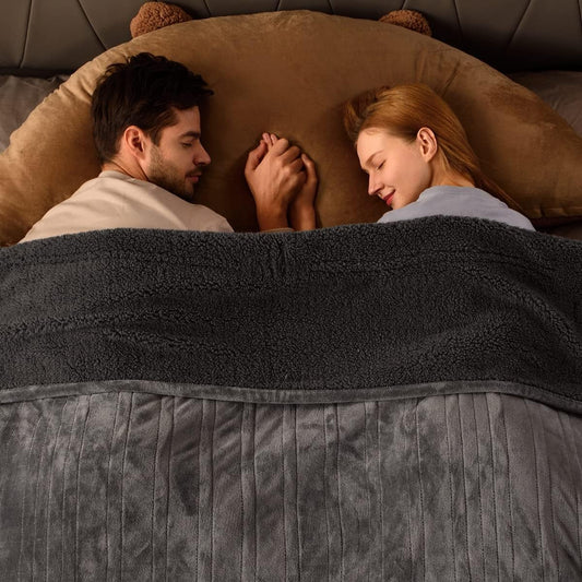 Bearhug Electric Blanket Queen Size 84" x 90", Dual Controllers Grey Heated Blanket, Velvet & Sherpa, 10-Heating Level & 1-12H Auto Off, Over-Heat Protect, ETL, Machine Washable