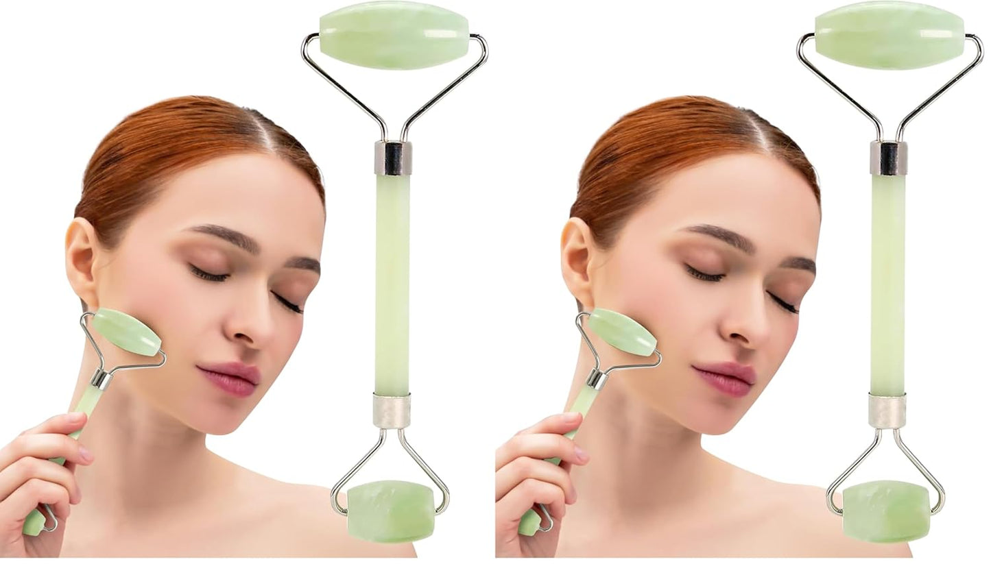 Plum Beauty Jade Roller for Face - Improves Skin Tone and Blood Circulation - Skin Care Face Roller Reduces Under-Eye Puffiness and Dark Circles (Pack of 2)