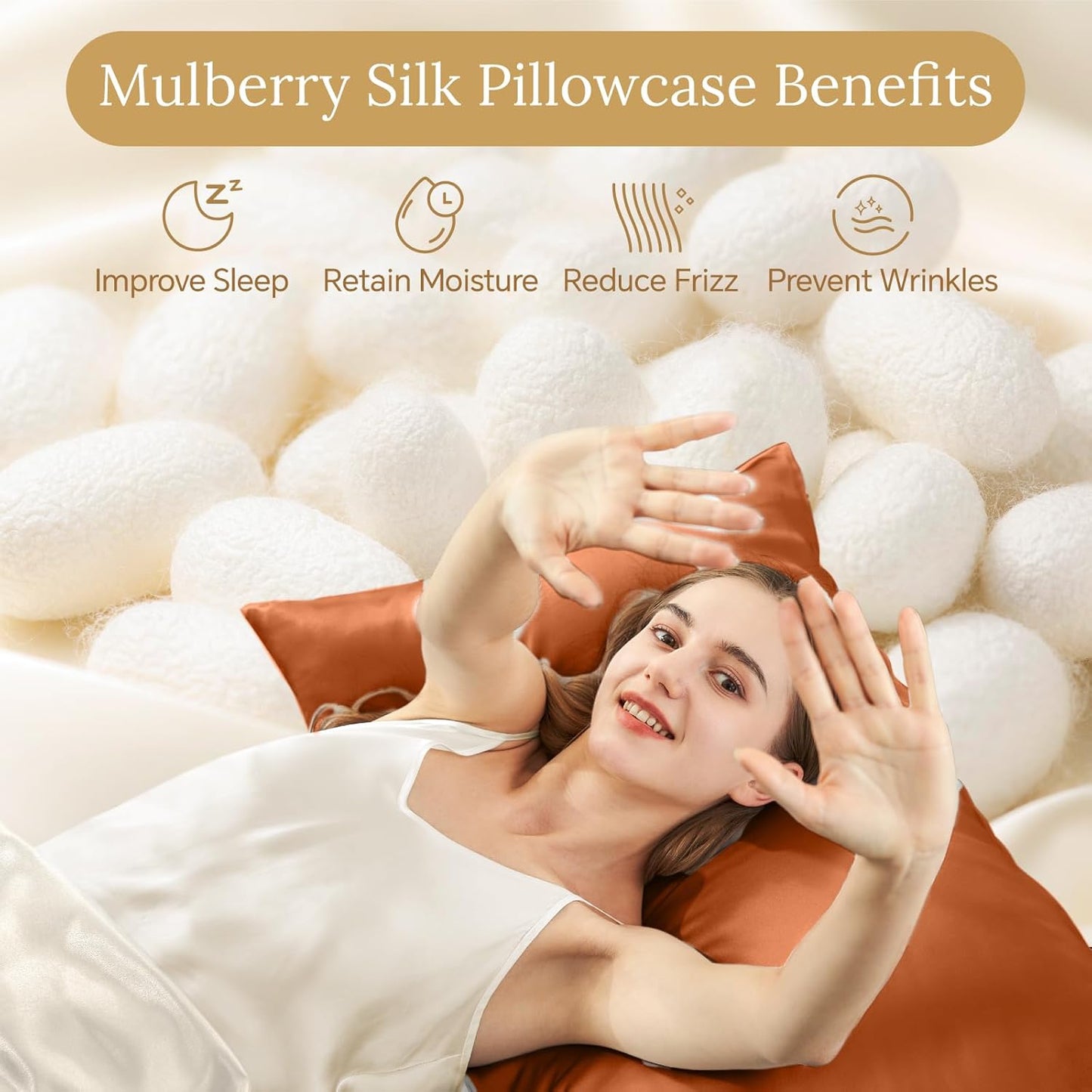 INFIIXSO Mulberry Silk Pillowcase for Hair and Skin, Silk Pillow Cases Standard Size with Hidden Zipper 20x26 Inches, Super Smooth and Soft Cooling Pillow Cases for Hot Sleepers(Orange, 1 Pack)