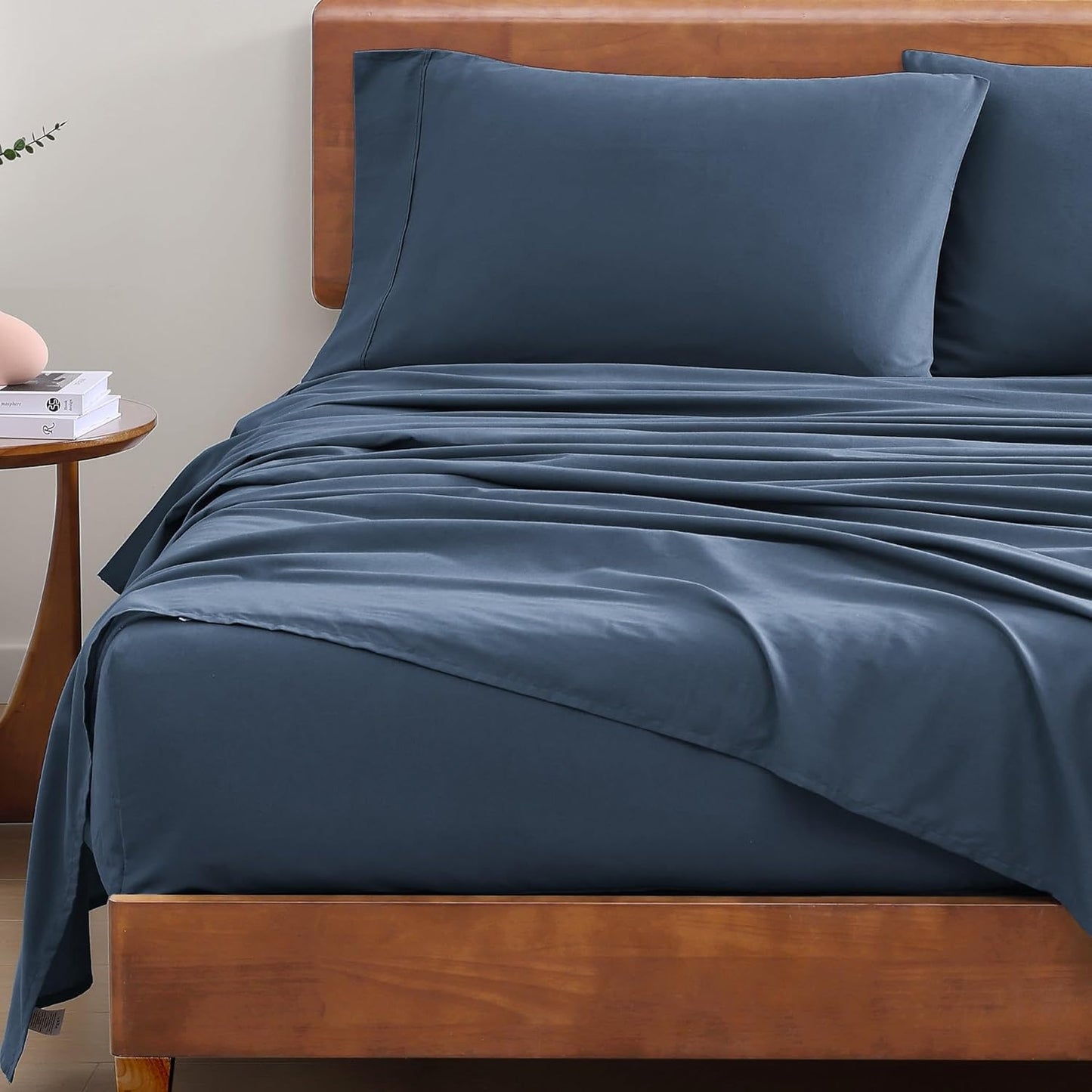 LANE LINEN Eco Friendly 100% Organic Cotton Fully Elasticized Full Sheet Set, Low Pilling Fade Resistant Machine Washable Naturally Cooling Full Bed Sheets, Soft & Comfy Cotton Bedding- Navy