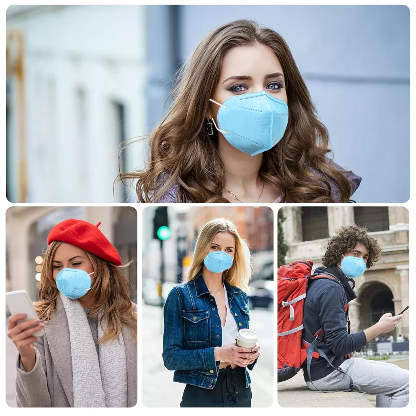 KN95 Face Masks 50 Pcs, 5-Ply Protection Blue KN95 Mask, Disposable Face Masks for Adults