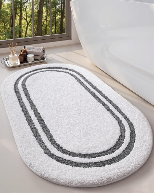 DEXI Oval Bath Mats for Bathroom, 24x43 Absorbent Bath Mat, Washable Microfiber Bathroom Rug with Non Slip Backing for Shower Floor, Dark Grey