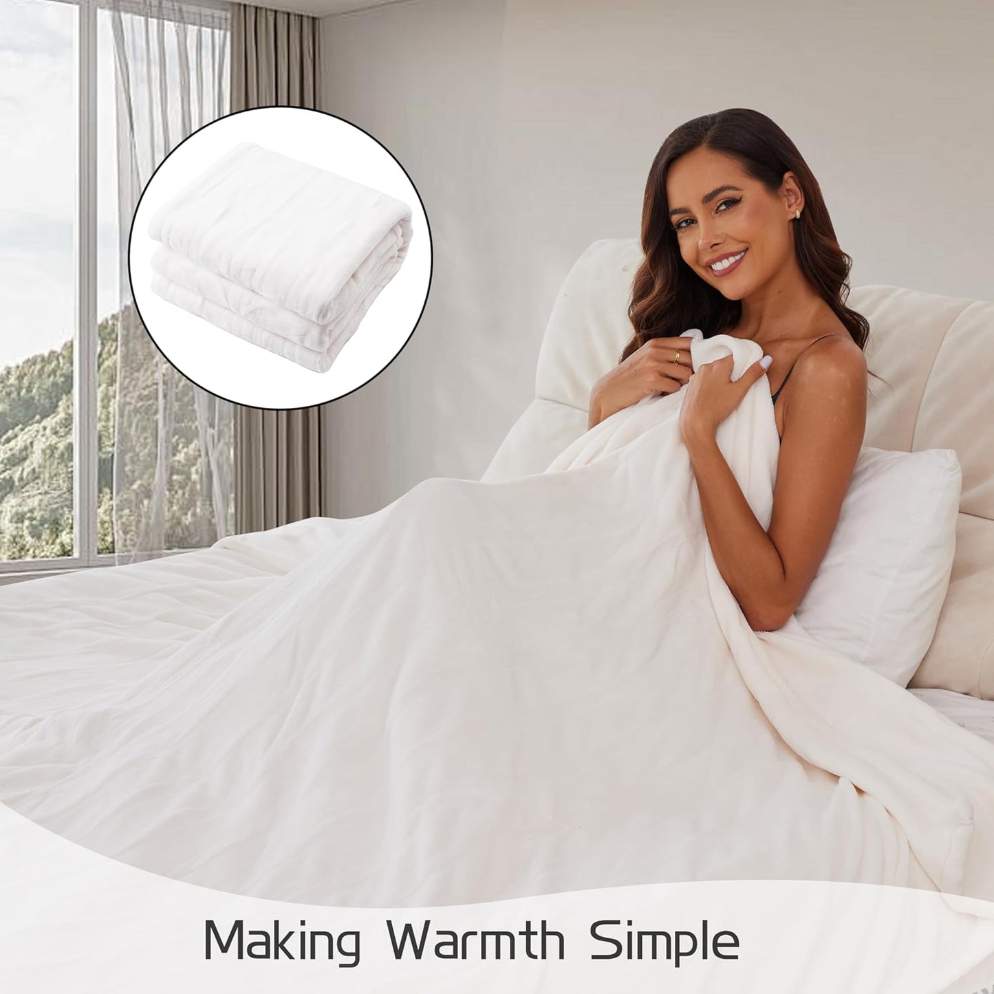 Electric Heated Blanket 84"x90" Queen Size, Soft Coral Fleece, Dual Controllers with 4 Heating Levels and 10 Hours Auto-Off, Machine Washable, Cozy Plush Fabric for Home, White