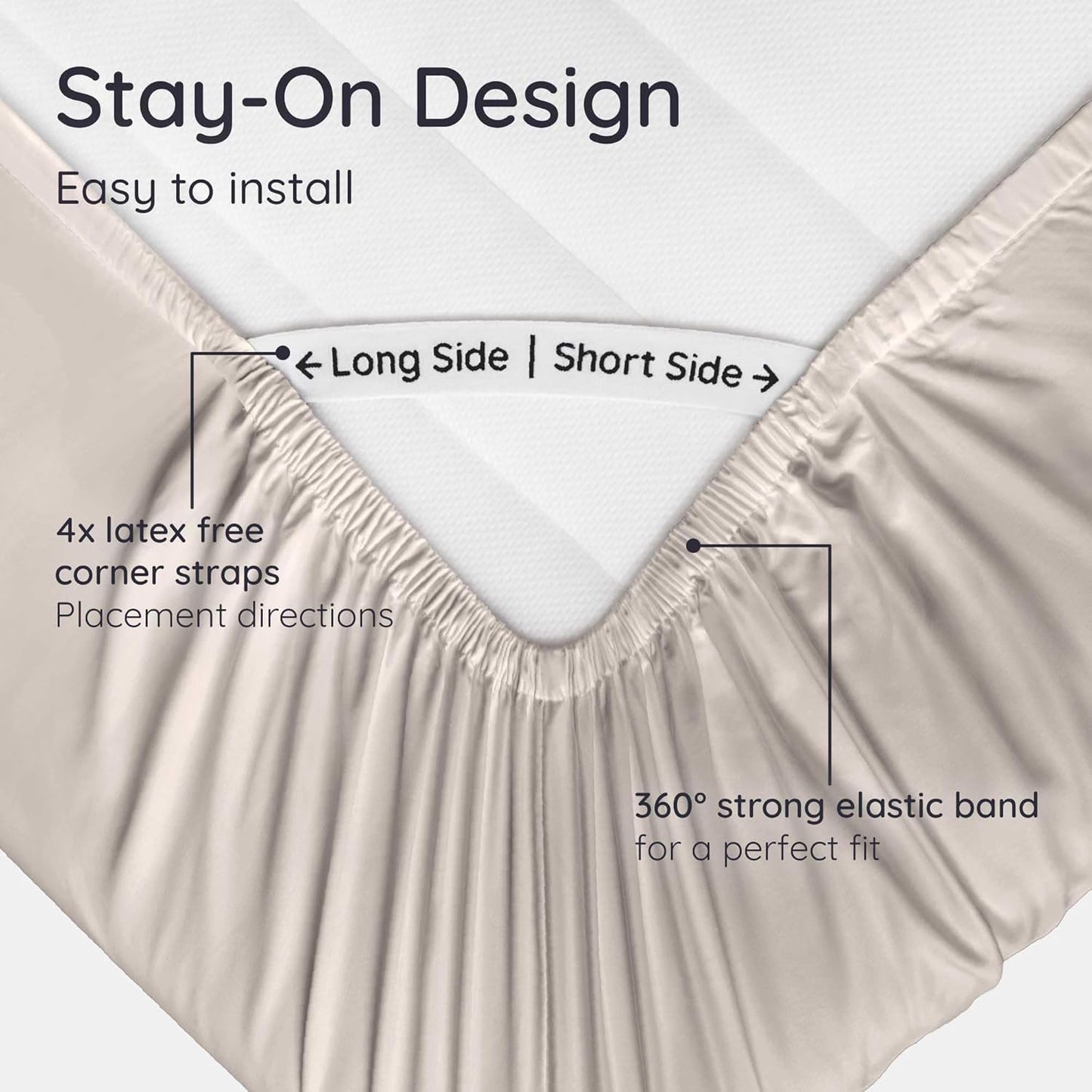 Bambaw 100% Viscose Derived from Bamboo Fitted Sheet King Size, Cooling King Sized Fitted Sheet with Corner Straps, Soft & Breathable (Sand)