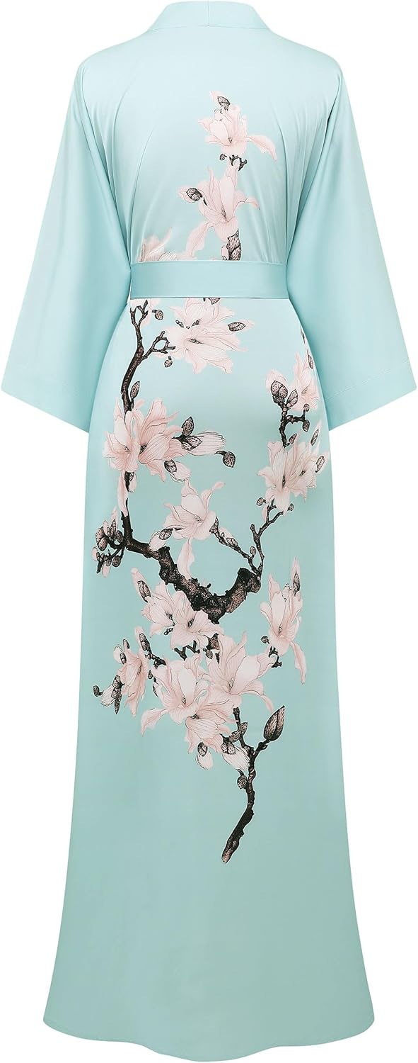 BABEYOND Kimono Robe Cover up with Box Long Floral Satin Sleepwear Silky Bathrobe Bachelorette Robe