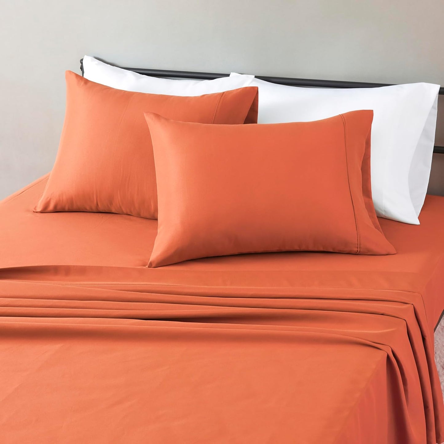 Amazon Basics Lightweight Microfiber 4-Piece Bed Sheet Set, Brick, Solid, Queen