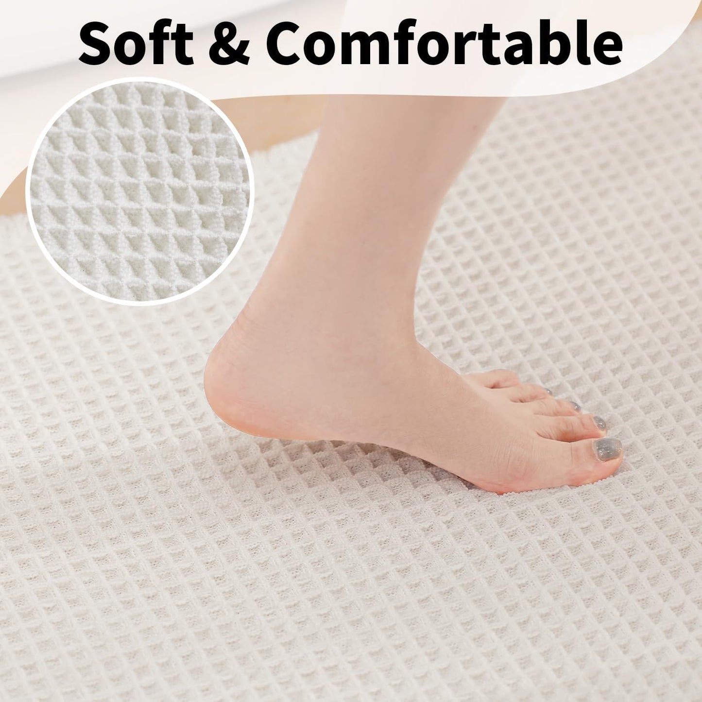 White Bathroom Rugs, Waffle Bath Mat Non Slip Washable, Super Absorbent & Quick Dry, Boho Bath Mat Farmhouse Bathroom Decor, 24'' x 36'', White