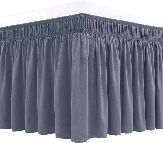 Biscaynebay Wrap Around Bed Skirts for Full & Full XL Beds 15" Drop, Dark Grey Adjustable Elastic Dust Ruffles Easy Fit Wrinkle & Fade Resistant Silky Luxurious Fabric Machine Washable