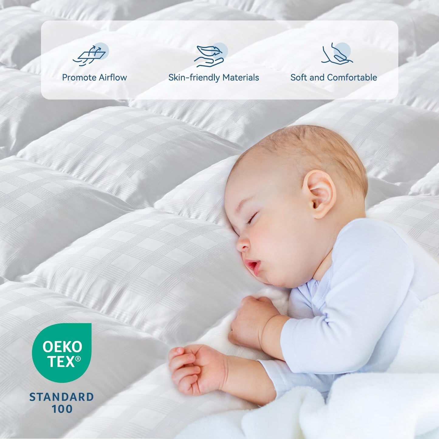ELEMUSE California King Cooling Mattress Topper, Extra Thick 1300gsm Mattress Pad for Back Pain, Plush 500TC Cotton Pillow Top with Deep Pocket, Overfilled with Mixed Advansa Down Alternative Filling