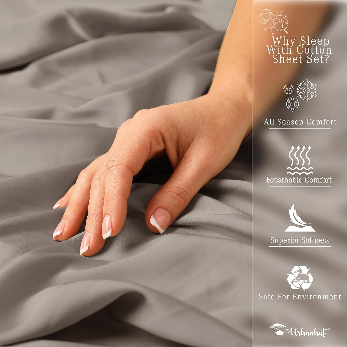 URBANHUT 1000 Thread Count Egyptian Cotton Sheets Full Size, Long Staple Soft & Breathable, 4 Pc Bed Sheet Sets, Luxury Hotel Sateen Sheets Fits 16" Deep Pocket - Dark Grey