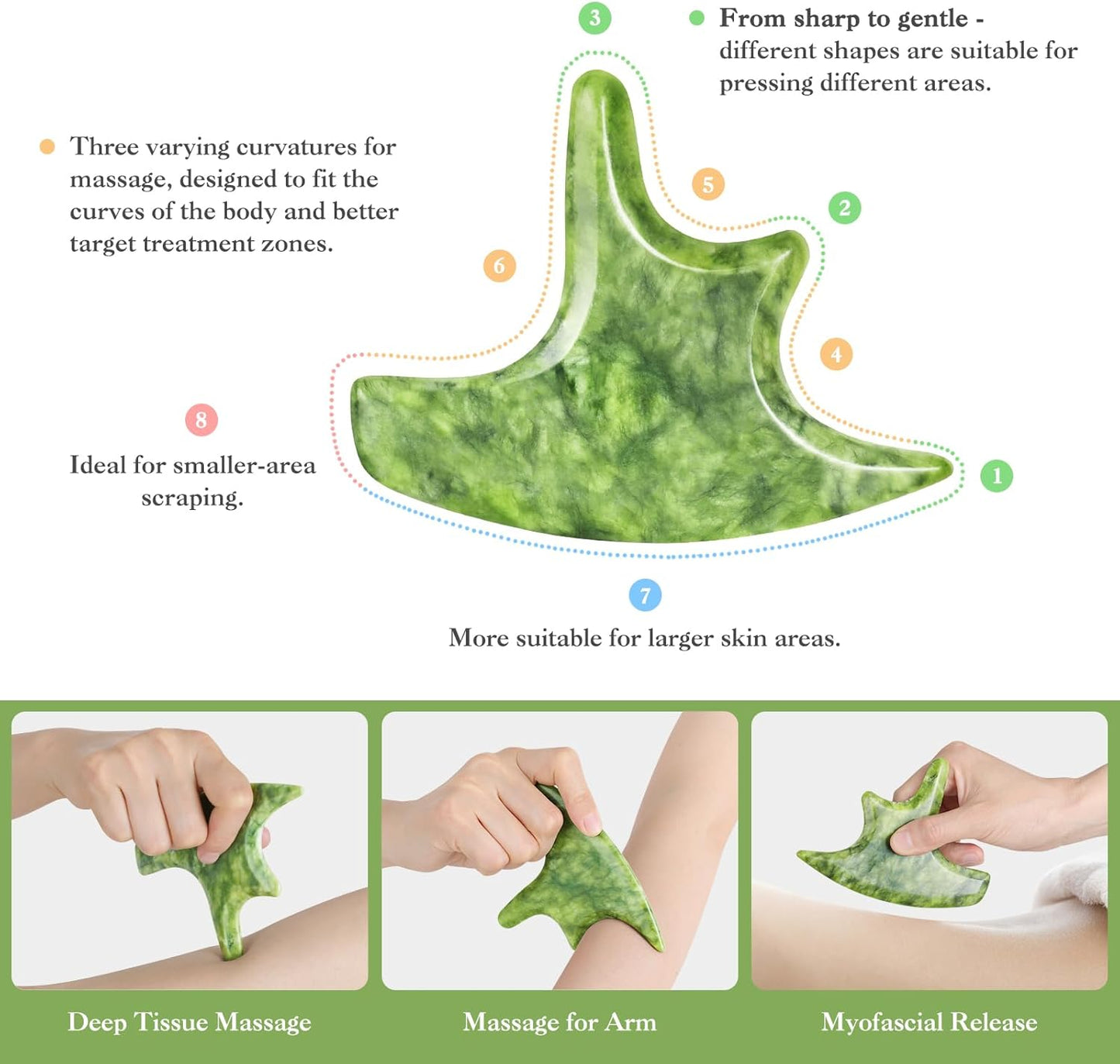 3 PCS Jade Stone Gua Sha Massage Tool Large Guasha Board with Handle Muscle Scraping Massage Tools Body Sculpting Anti Cellulite Spa Acupuncture Tools,Full Body Deep Tissue Massage