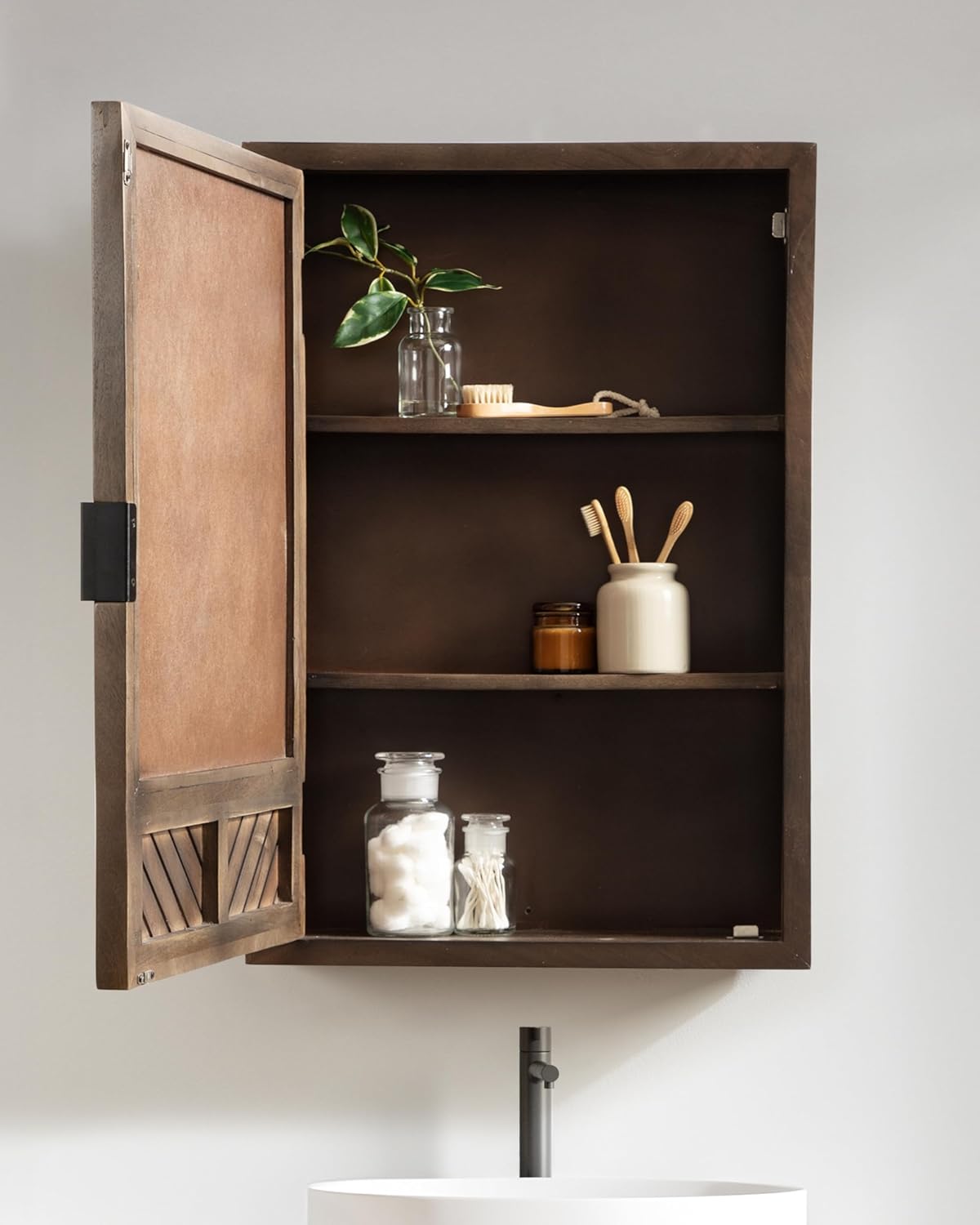 Kate and Laurel Mezzeta Decorative Modern Rectangle Bathroom Cabinet with Mirror, 20 x 5 x 30, Brown, Wooden Bathroom Mirror with Storage for Bath Medicine Cabinet or Over-The-Toilet Storage Cabinet