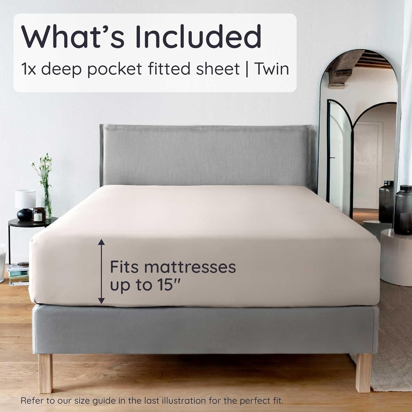 Bambaw 100% Viscose Derived from Bamboo Fitted Sheet Twin Size, Cooling Fitted Sheet Twin Size, 15’’ Deep Pocket, Breathable & Soft Sheets (Sand)