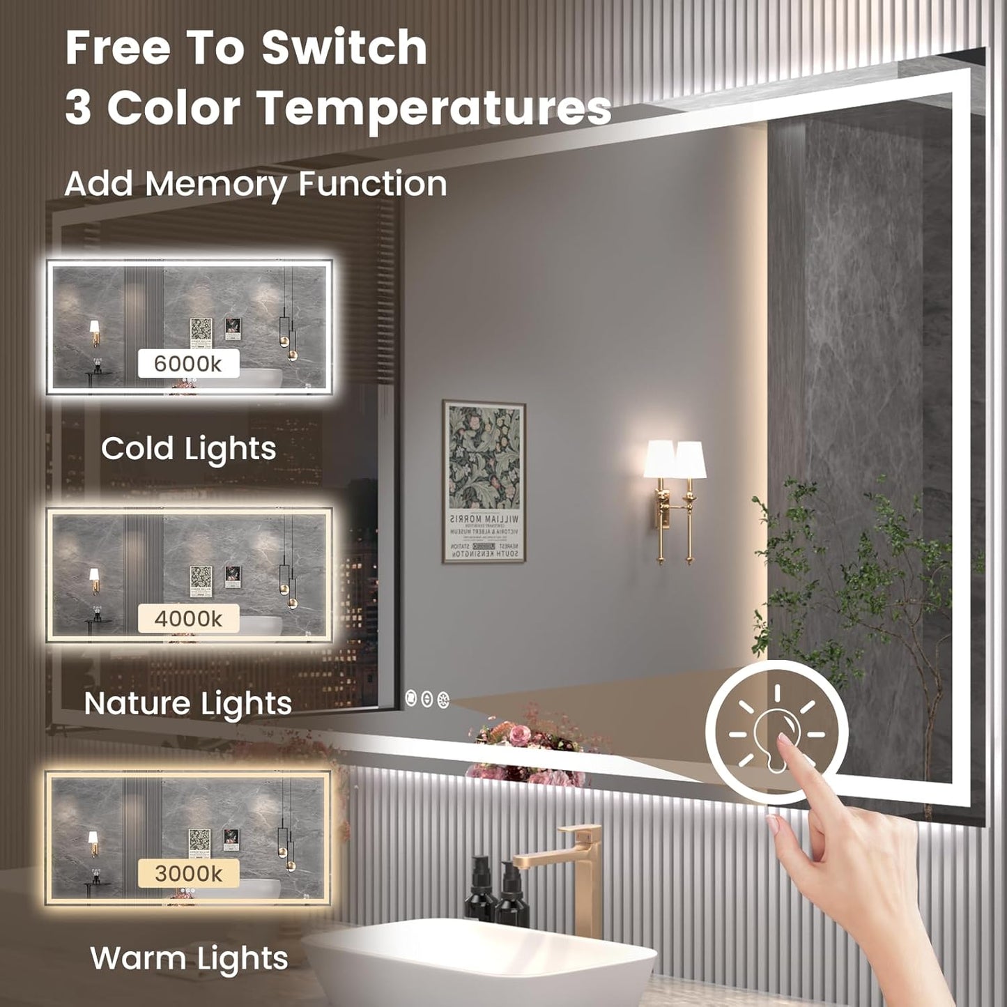 84"X32" LED Bathroom Mirror with Front Lights and Backlit, Anti-Fog, Dimmable, Shatter-Proof Tempered Glass, Lighted Bathroom Vanity Mirror for Wall with 3 Colors, Memory Function