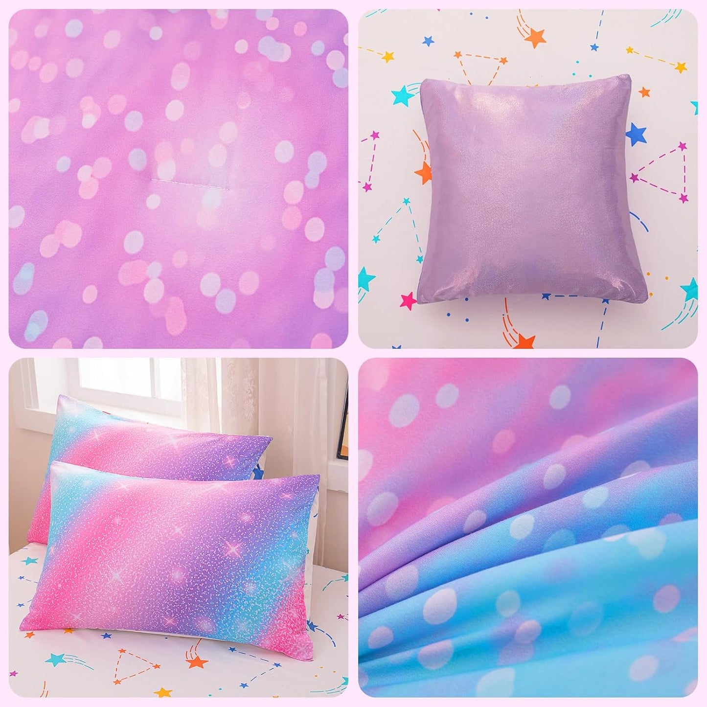 Rainbow Bedding Set Twin Size – 6-Piece Reversible Girls Comforter with Deep-Pocket Sheet, Gradient Galaxy Design, Whole-Piece Filling, Machine Washable Bed-in-a-Bag for Kids Room Makeover & Gifts