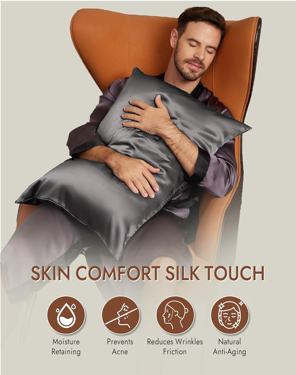 SilkSilky 100% Mulberry Silk Pillowcase - Pure 22 Momme High-Grade 6A Fibers for Hair & Skin, Envelope Closure, Natural, Organic, Breathable & Cooling Pillow Case (Queen, Dark Gray)