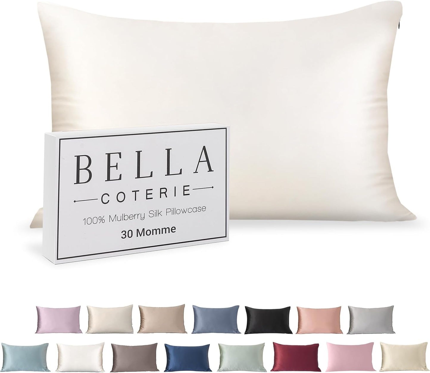 Bella Coterie Luxury Silk Pillowcase for Hair and Skin | 30 Momme | 100% Pure 6A Mulberry Silk | Super Soft | Perfectly Plush [Queen, White]
