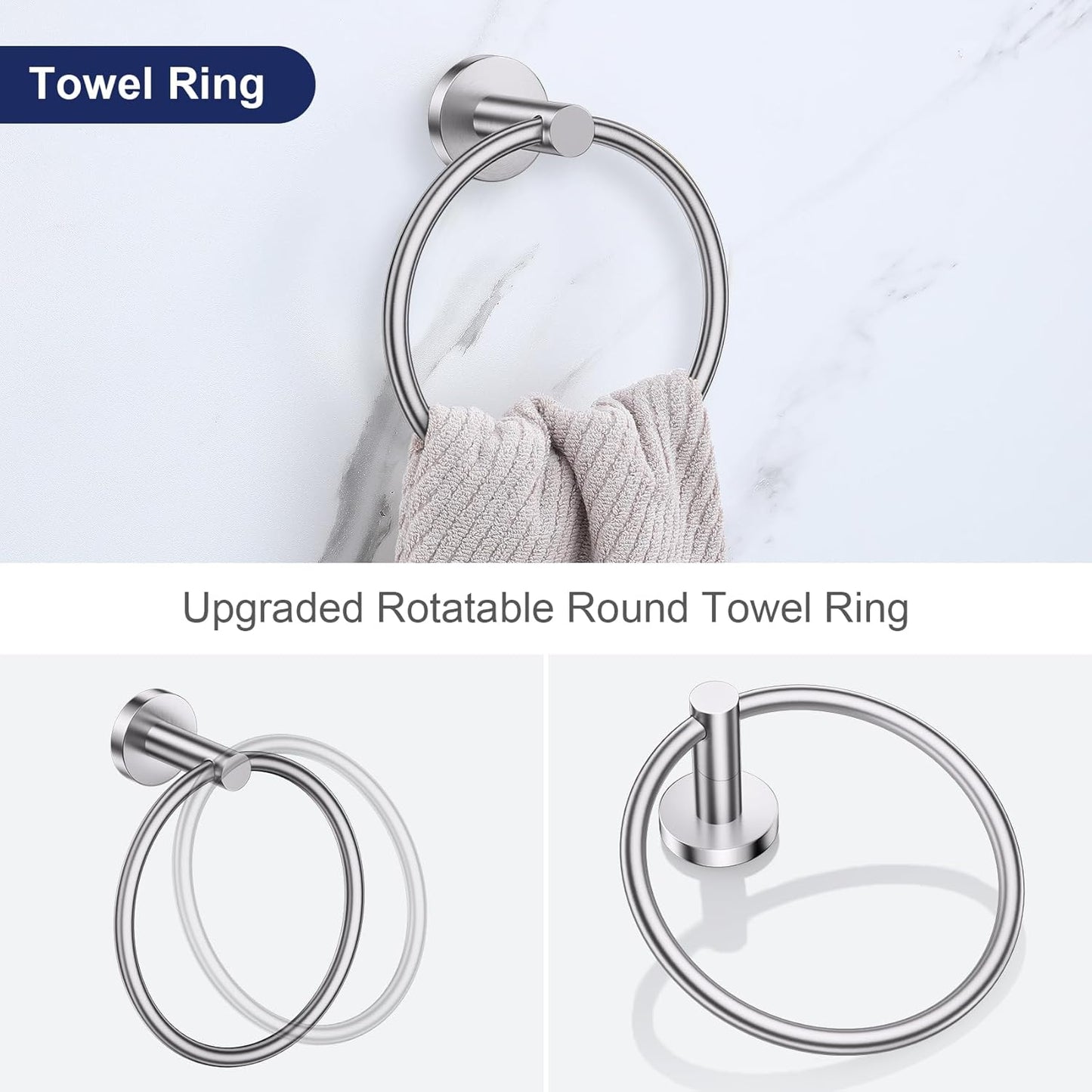 Lairuier Brushed Nickel Bathroom Hardware Set, 10-Piece Towel Bar Set SUS304 Stainless Steel Bathroom Hardware Accessories Set Round Towel Holder Set Wall Mounted