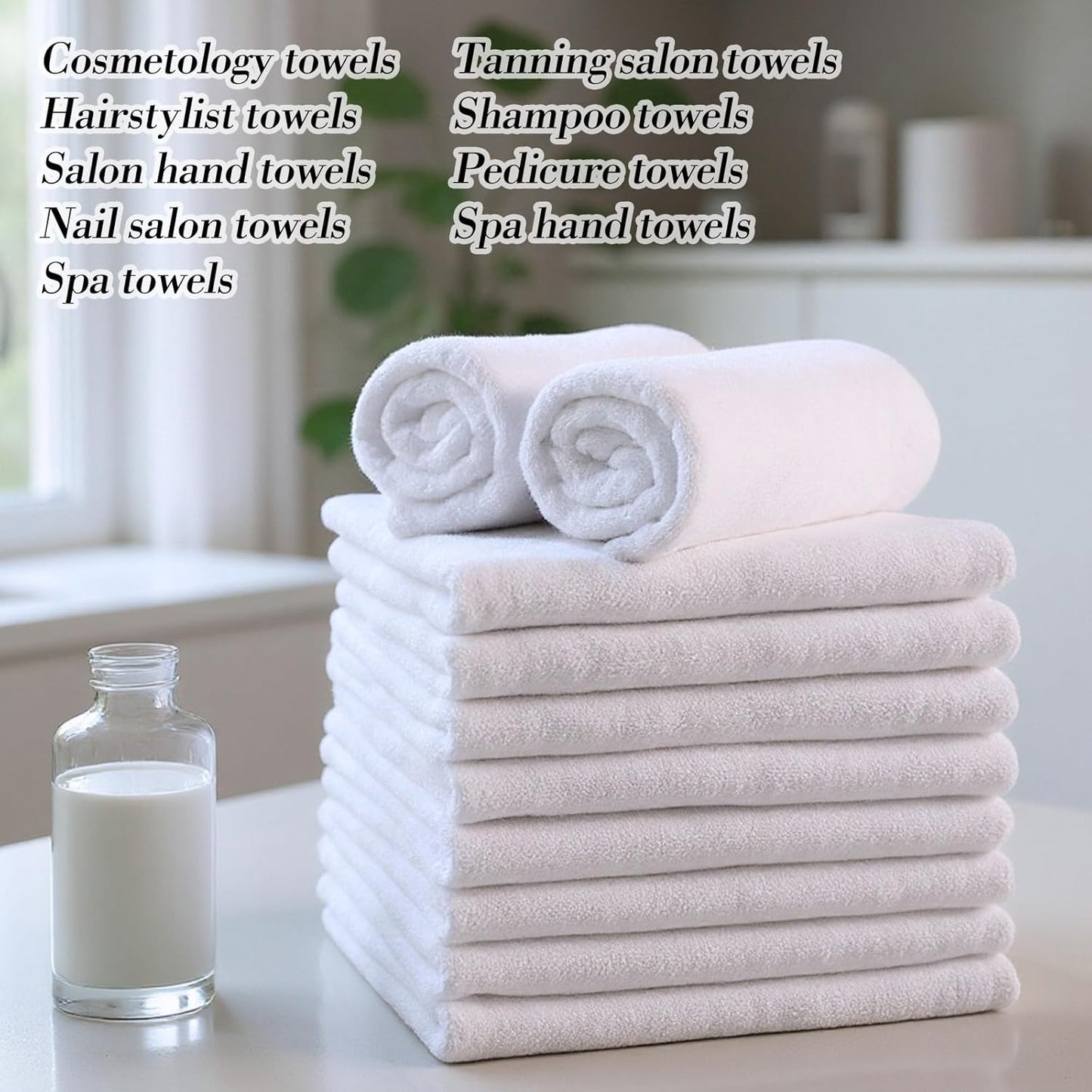 Shimeyao Bleach Proof Towels Microfiber Absorbent Resistant Hair Hand Towels Bulk Quick Dry for Barber Gym Bath Spa Shaving(40 Pack,White,Cute)