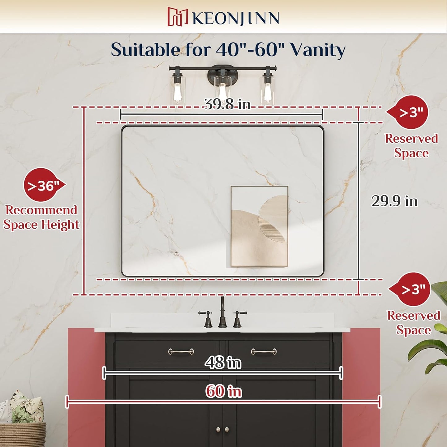 Keonjinn Brushed Nickel Mirror 40 x 30 Inch Large Silver Bathroom Mirror for Over Sink, Rounded Rectangle Farmhouse Vanity Mirror with Metal Frame, HD Tempered Glass Wall Mirror(Horizontal/Vertical)