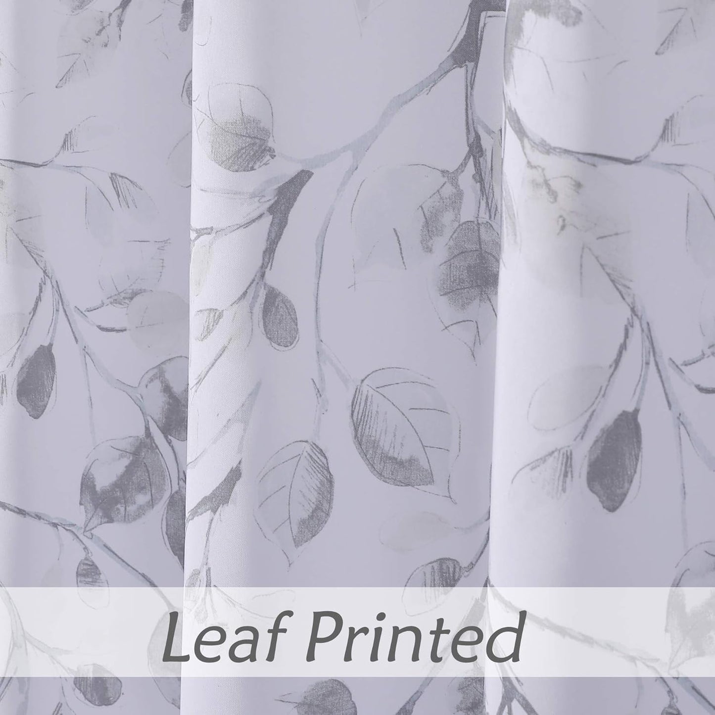 Central Park Gray Tan Leaf Shower Curtain Water Resistant Decorative Sweeping Floral Print Canvas Bathroom Spa Hotel Shower Curtain with Buttonholes (White, 70"x72")