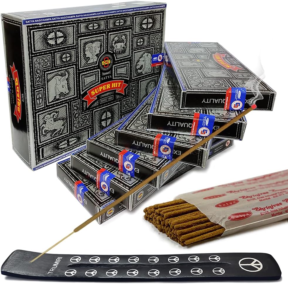 Super Hit Incense Sticks 100g and Holder Bundle - Pack of 6 (Approx 600 Sticks)