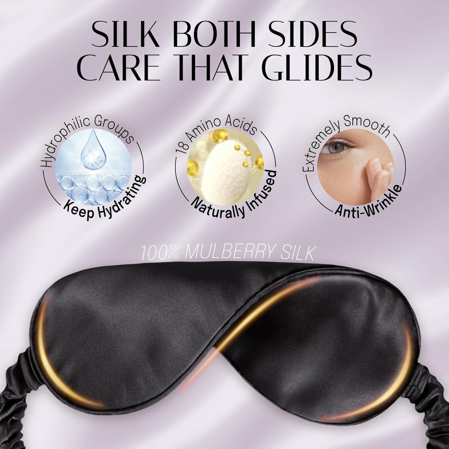 OLESILK 100% Natural Mulberry Silk Sleep Eye Mask Blindfold with Double Layer Silk Filling, Blackout Eye Mask for Women Men Sleeping, Travel and Nap, Eye Cover Eyeshade with Gift Box, Black
