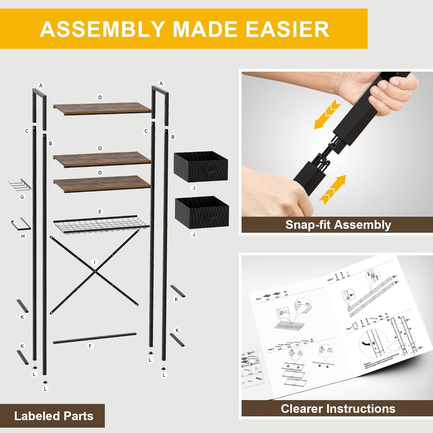 4-Tier Over Toilet Bathroom Organizer with 2 Drawers, Wooden Over Toilet Storage with Adjustable Shelf, Paper Holder, Hooks, 23.6" W Freestanding Bathroom Shelves Over Toilet Space Saver