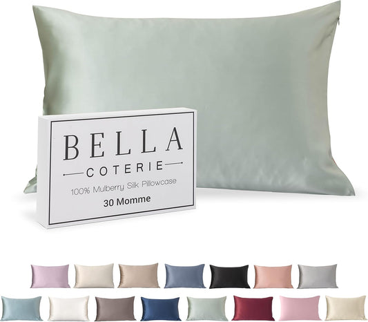 Bella Coterie Luxury Silk Pillowcase for Hair and Skin | 30 Momme | 100% Pure 6A Mulberry Silk | Super Soft | Perfectly Plush [King, Sage Green]