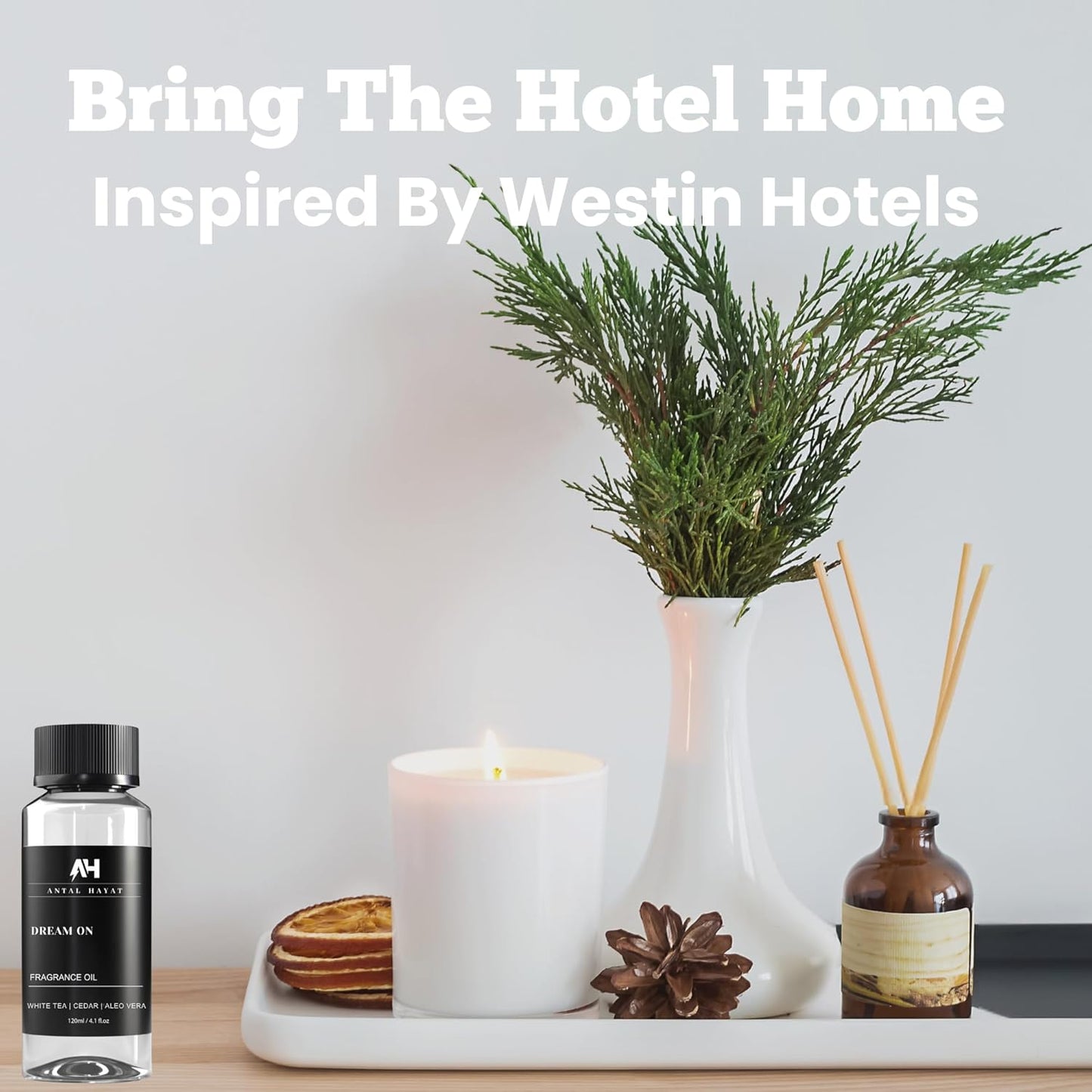 Dream On Diffuser Oil 120ml – Hotel Collection Essential Oils for Diffuser – White Tea, Vanilla & Cedarwood – Luxury Home Scent – Hotel Inspired Aromatherapy Oil for Home & Office