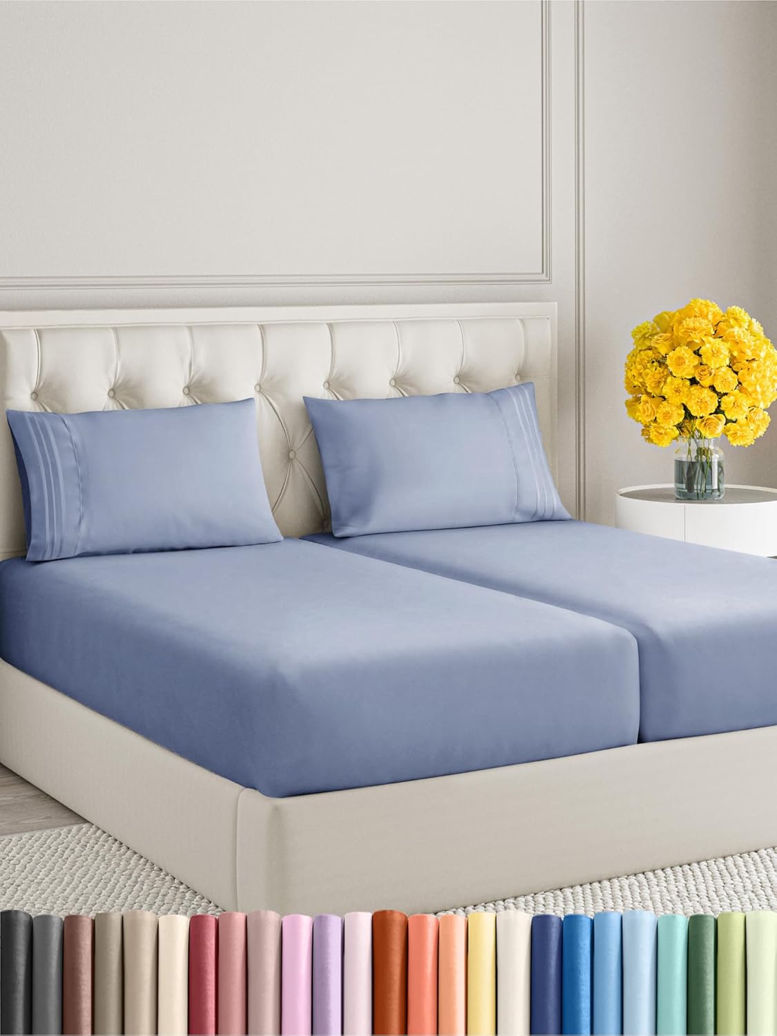 Split King Size 5 Piece Sheet Set - Extra Soft, Breathable & Cooling Sheets - Hotel Luxury Bed Sheets for Women & Men - Deep Pockets, Easy-Fit & Wrinkle-Free Sheets - Dusty Purple Oeko-Tex Bed Sheets