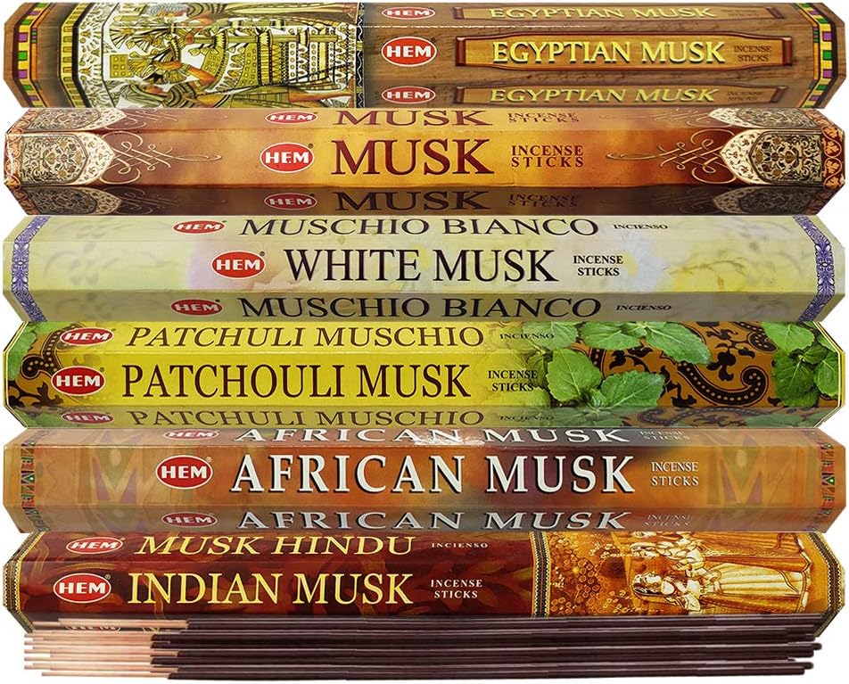 Hem Incense Sticks Variety Pack #17 and Incense Stick Holder Bundle with 6 Musk Fragrances