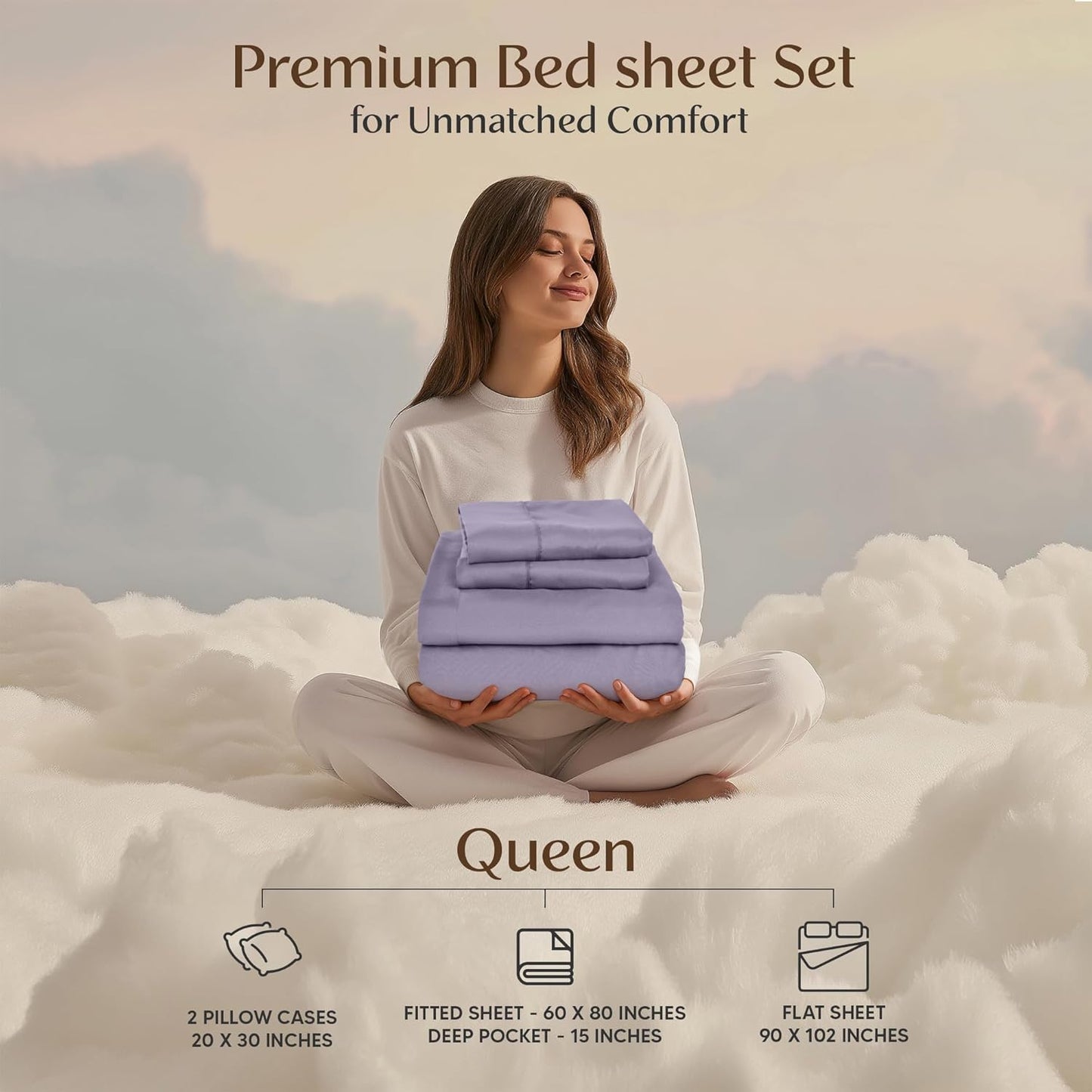 Utopia Bedding Queen Sheet Set – 4 Piece Bed Sheets for Queen Size Bed, Soft and Breathable Microfiber, Includes 1 Fitted Sheet, 1 Flat Sheet and 2 Pillowcases (Lavender)